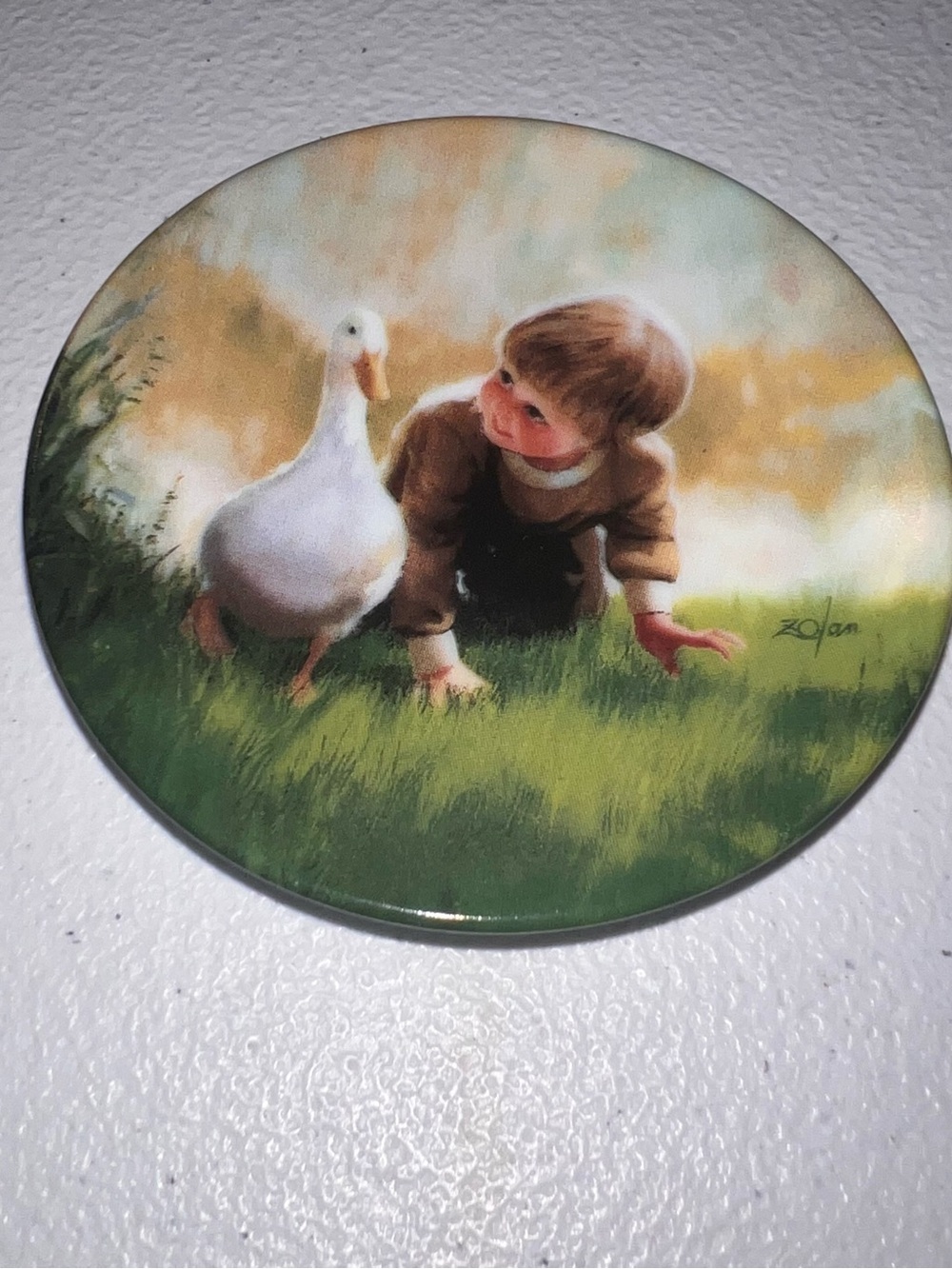 White & Green Boy with Duck Decorative Wall Plaque